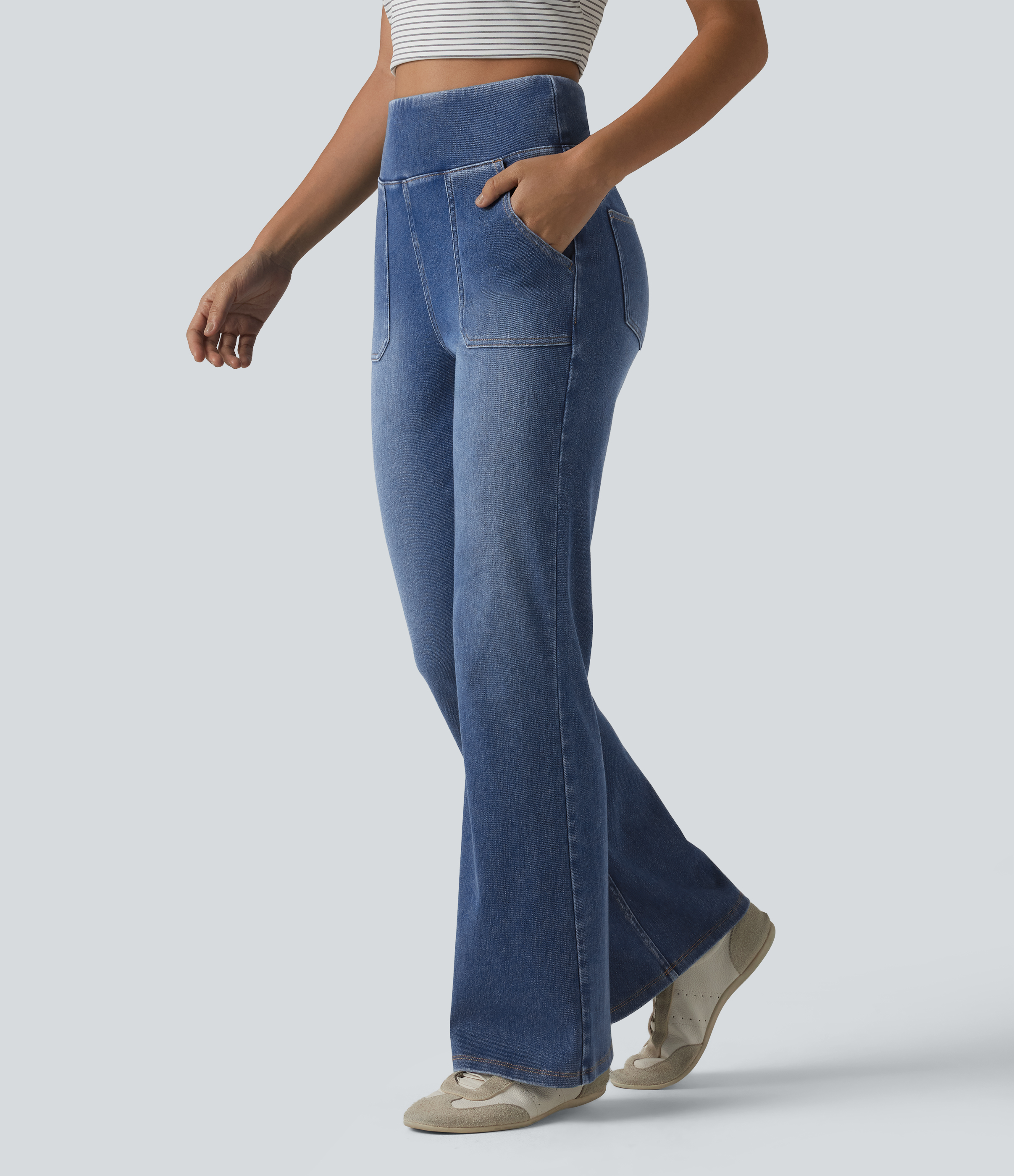 Halara Halara Flex™ High Waisted Tummy Control Bootcut Casual Jeans with Pockets - Gulf Stream Blue Denim - XLregular