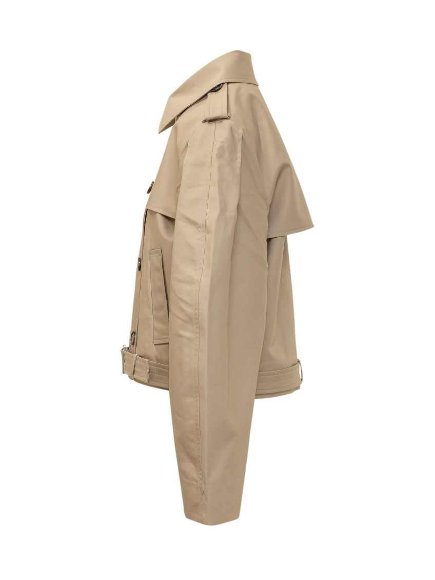 Beige Solid Shirt Collar Jacket