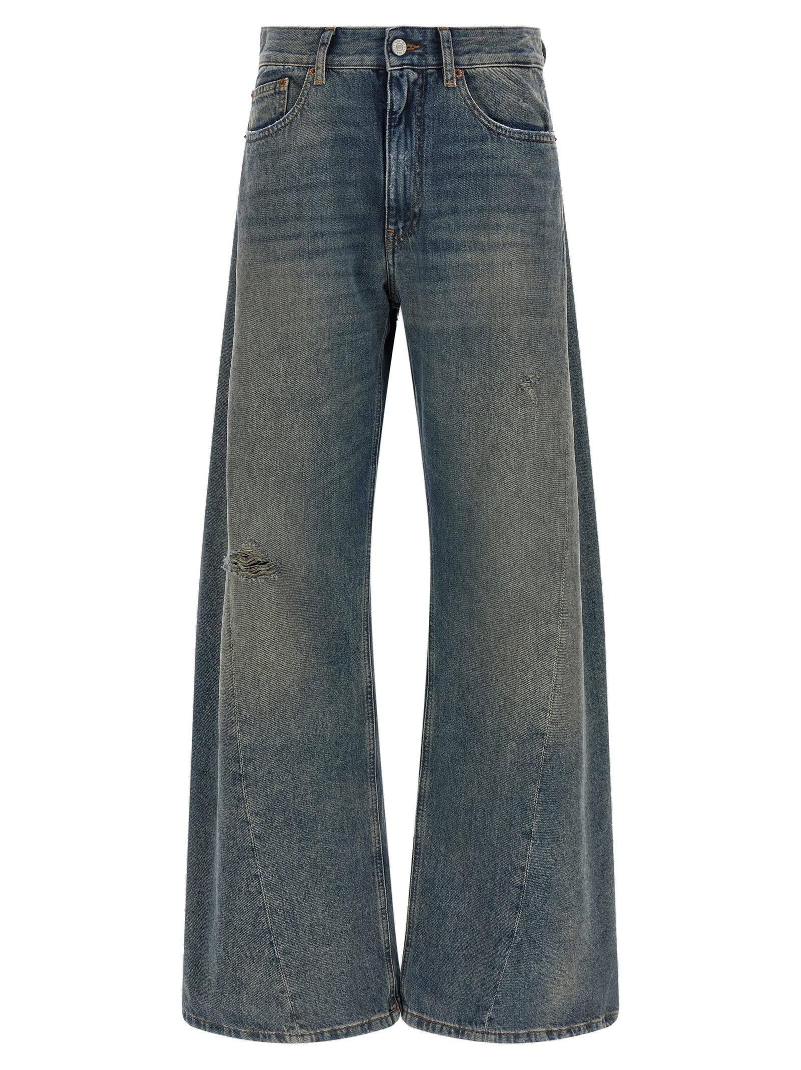 Wide-Leg Distressed Denim Jeans — Blue