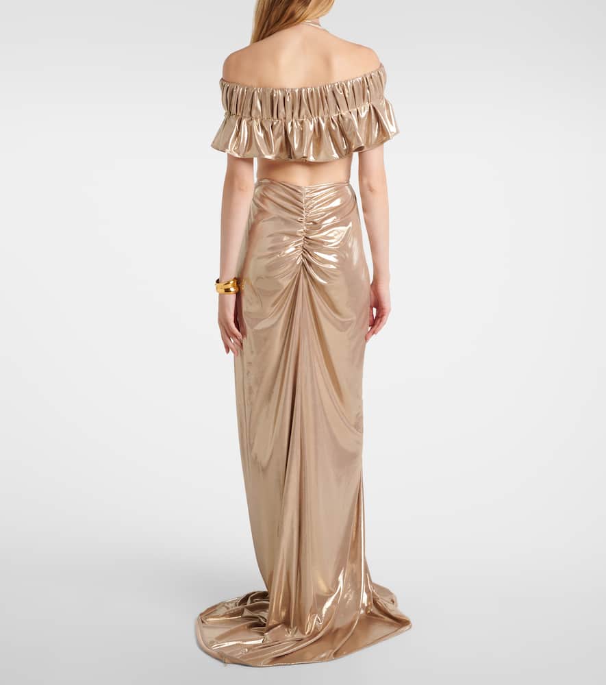 Latitude gathered ruffled gown