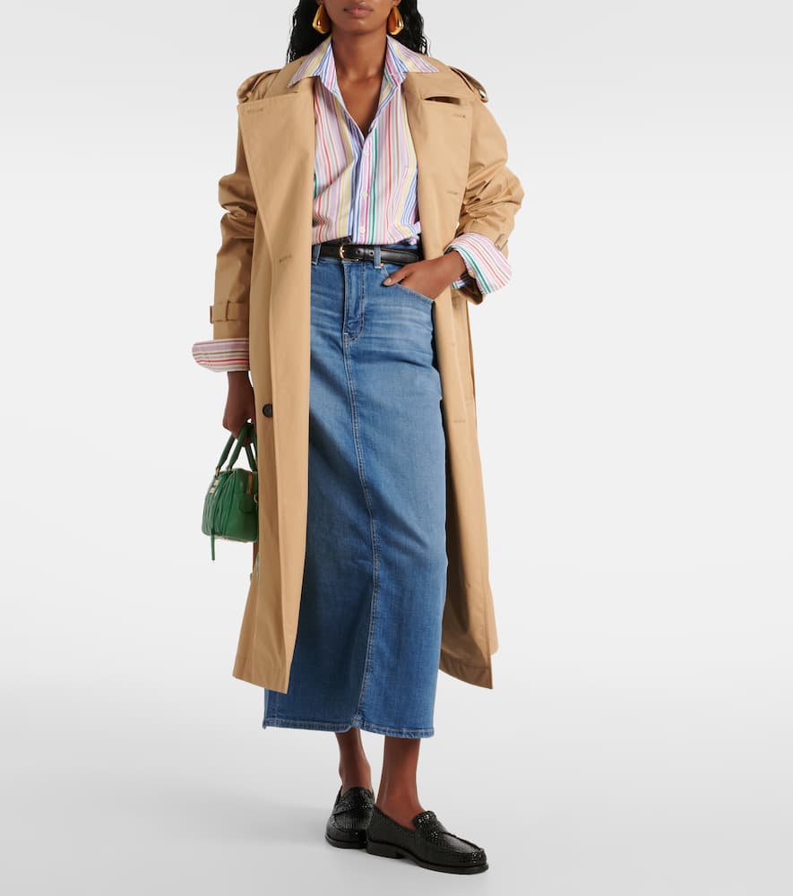 High-rise denim midi skirt