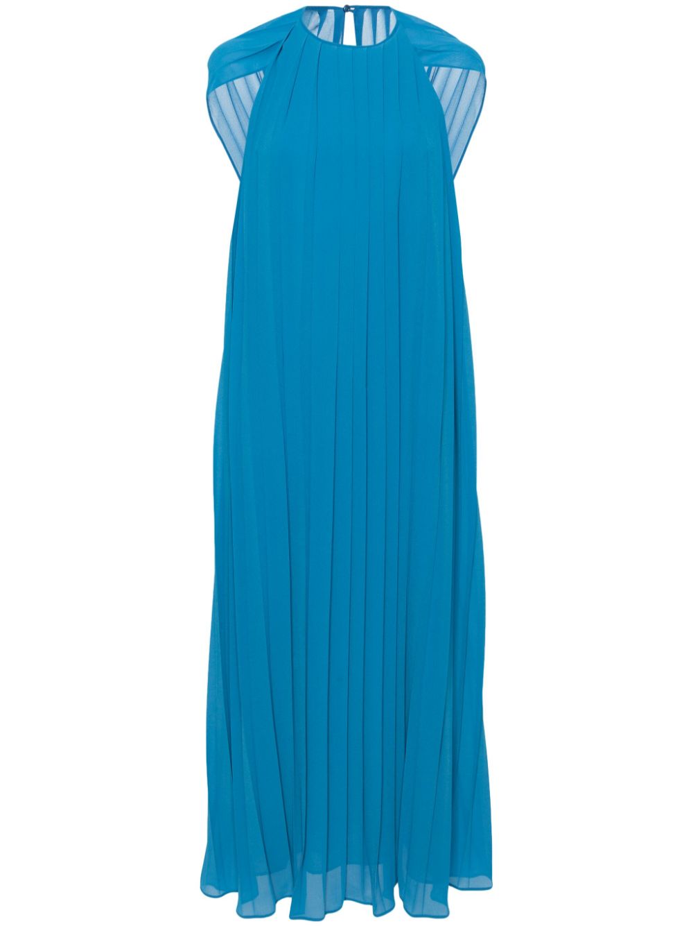 Draped-shoulder pleated dress - Blue