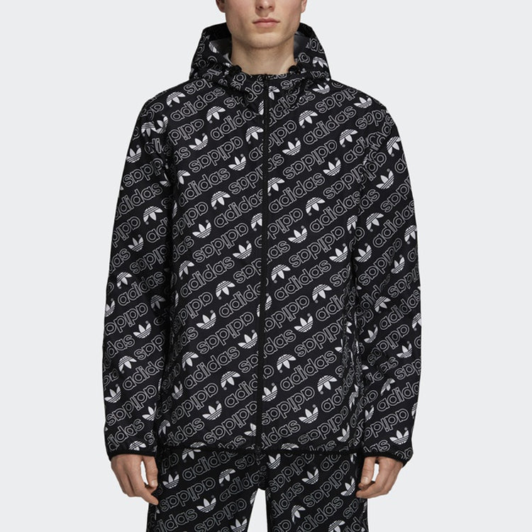 Originals Full Print Athleisure Casual Sports hooded Woven Windproof Outdoor Jacket Black