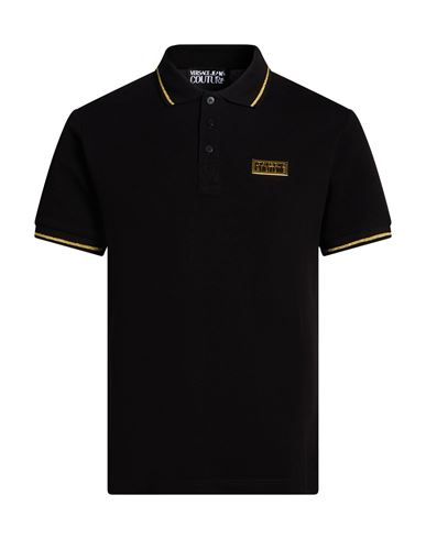 Man Polo shirt Black Size L Cotton, Polyester, Metallic Polyester, Elastane