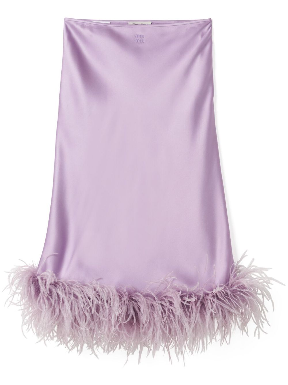 Feather-trimmed satin midi skirt - Purple