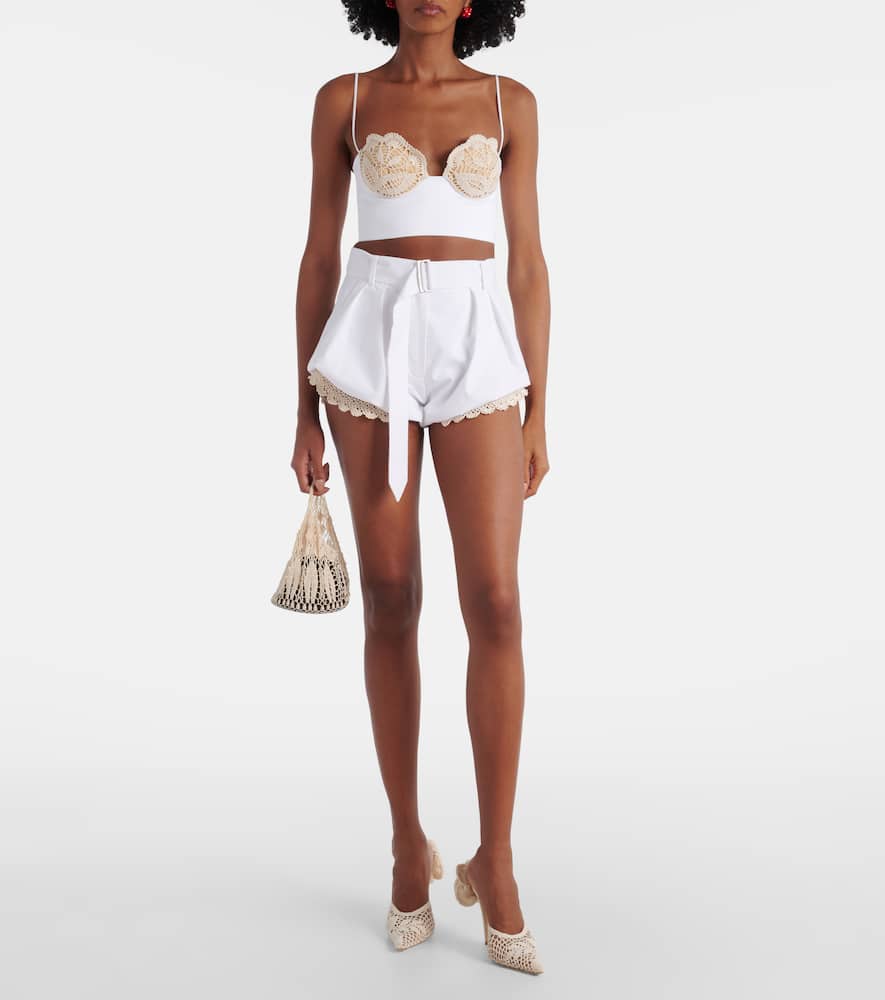 Crochet-trimmed cotton-blend shorts