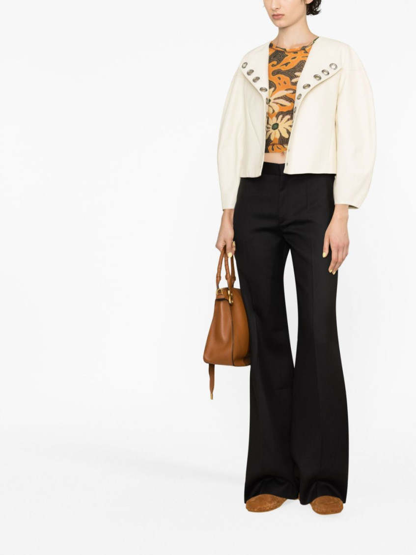 CHLOÉ- Flared Silk Blend Wool Trousers