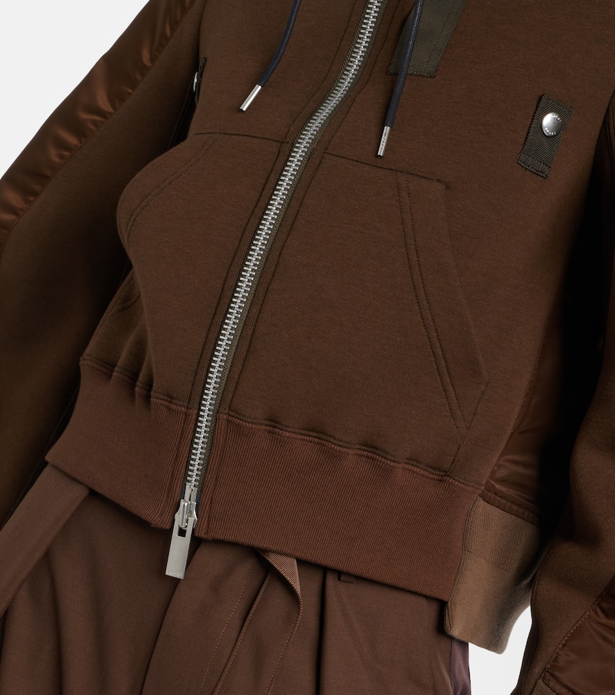 Paneled cotton-blend fleece zip-up hoodie
