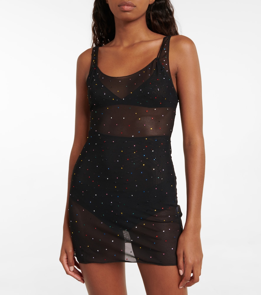 Oséree Gem embellished mesh slip dress