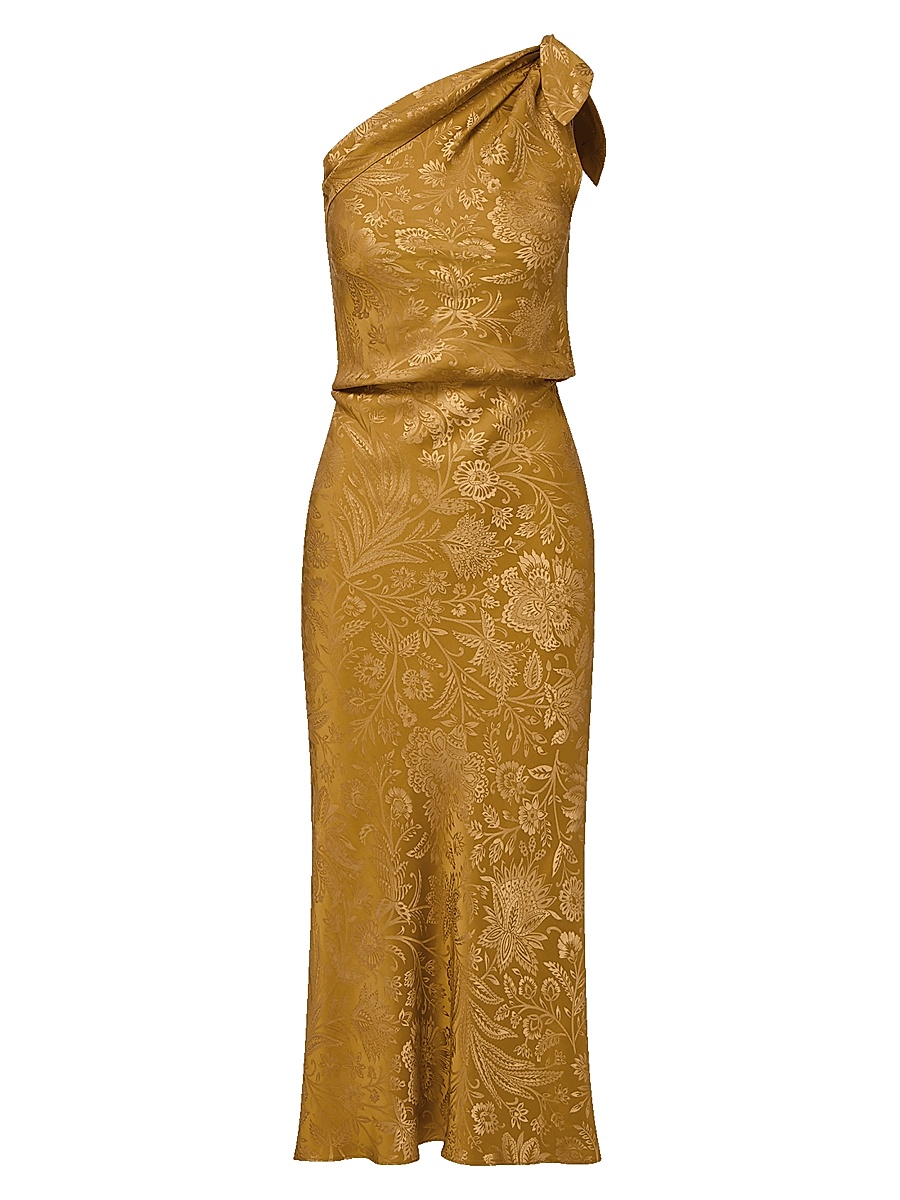 Women's Grycen Floral Satin One-Shoulder Midi-Dress - Gold Ochre