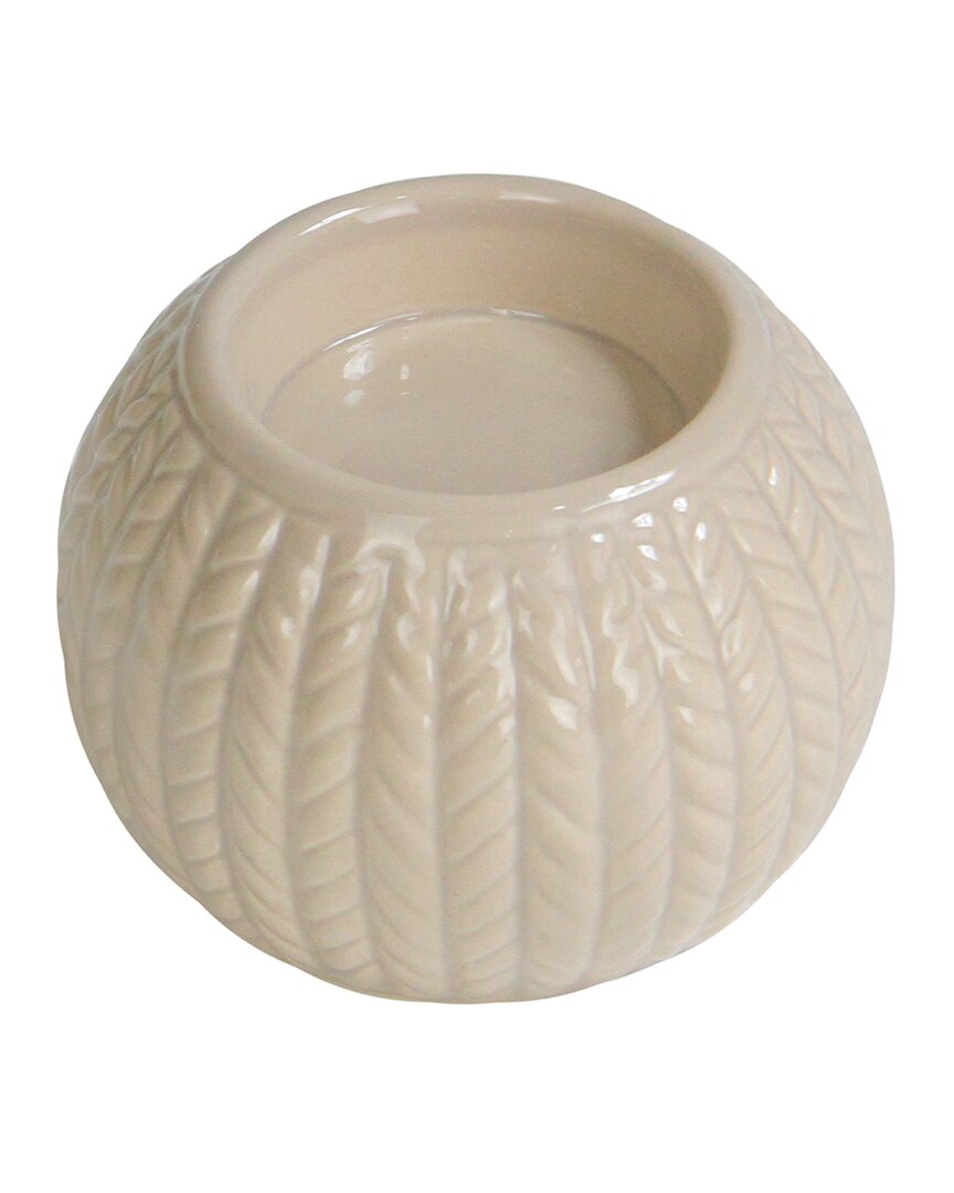 Northlight 3.25in Beige Knit Design Ceramic Christmas Candle Holder