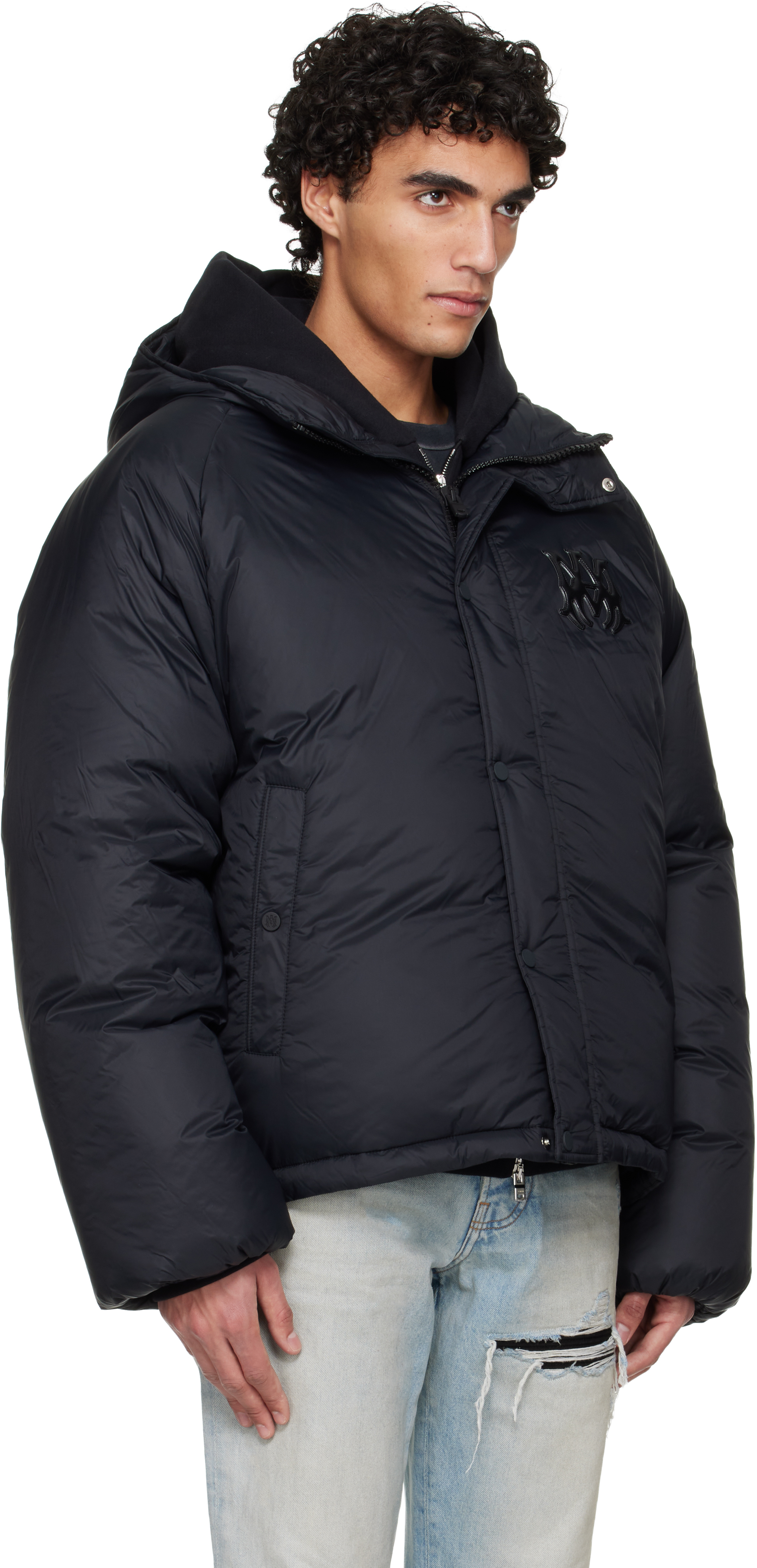Black '' Hooded Down Jacket