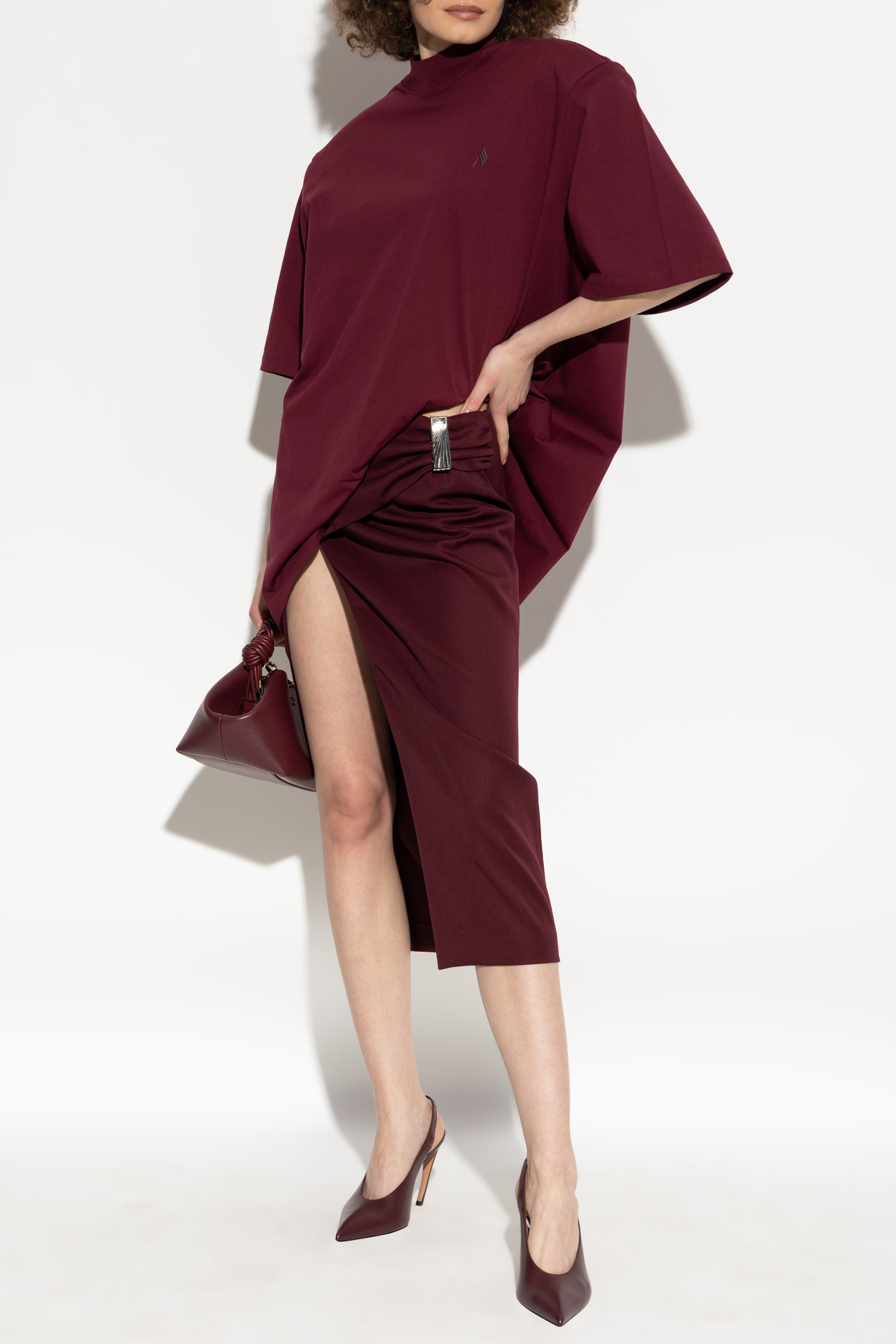 Draped Skirt With Slit, Women's, Burgundy