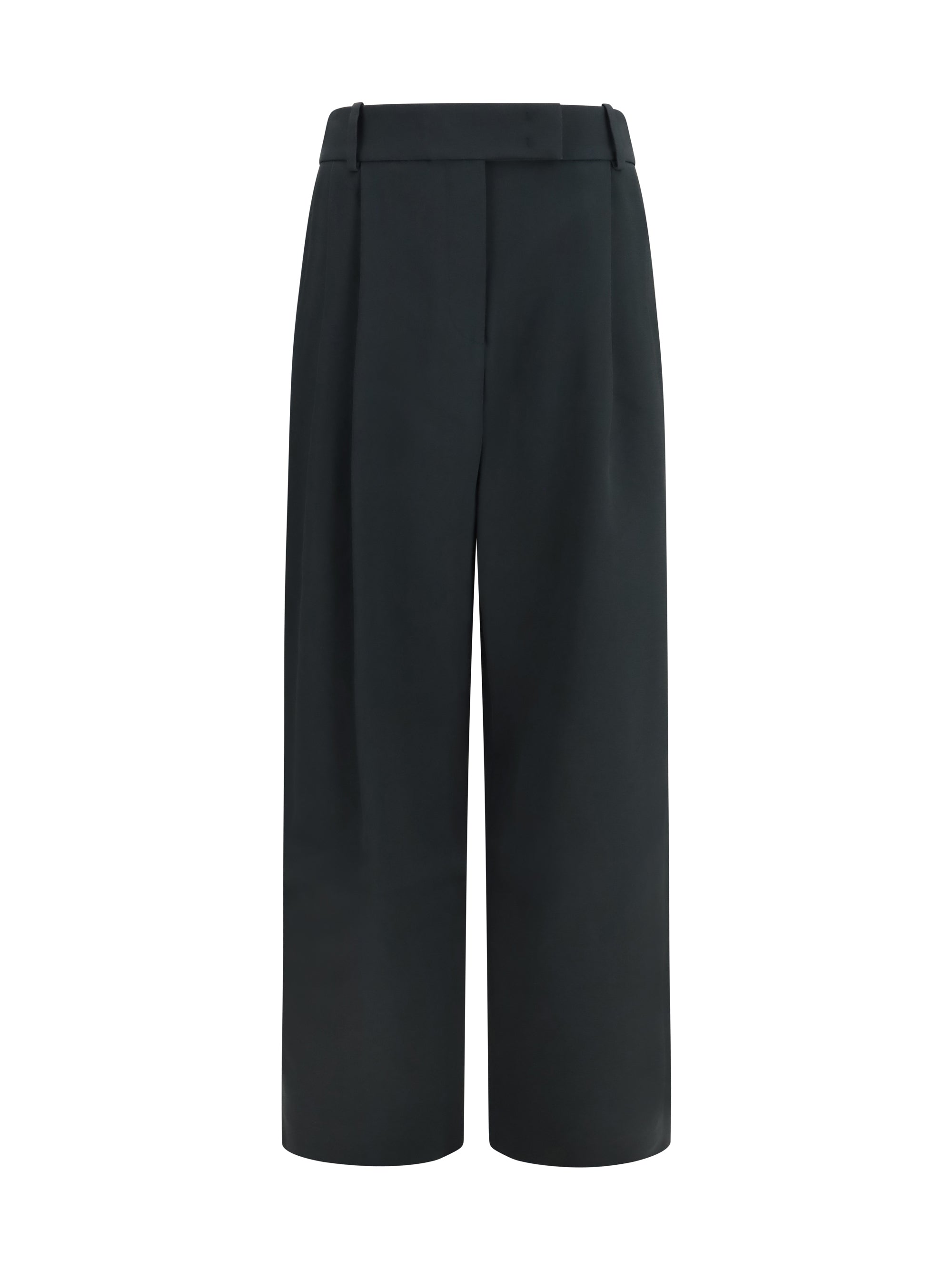 High-Waisted Wide-Leg Tailored Silk Trousers — Black