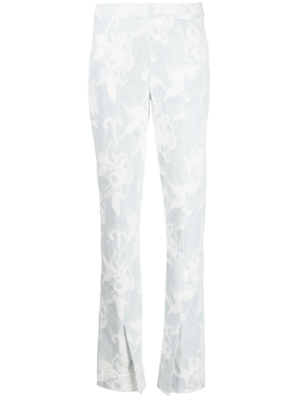 Floral-embroidery straight-leg jeans - Blue
