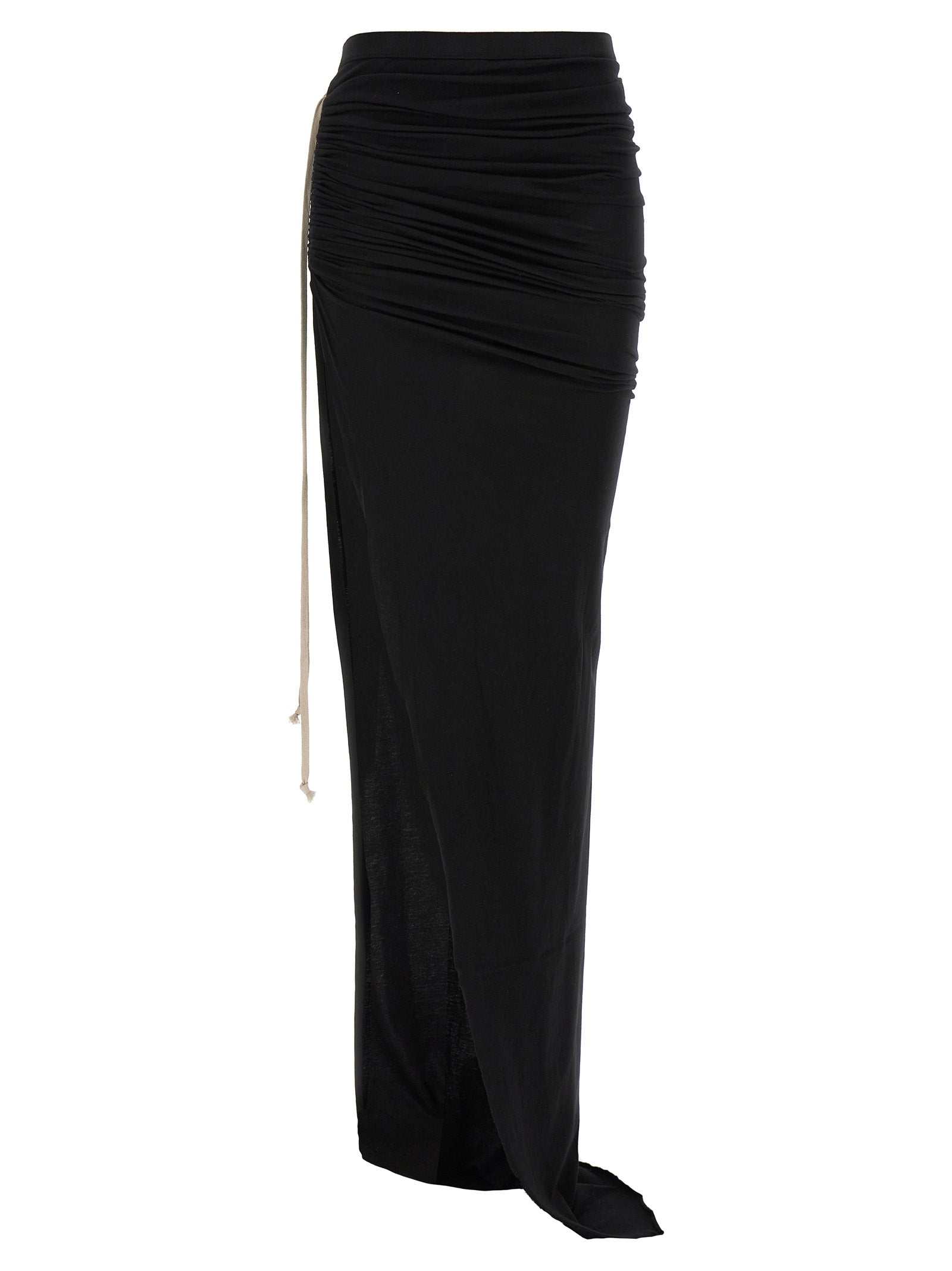 Side-Split Drawstring Cotton Gauze Skirt — Black