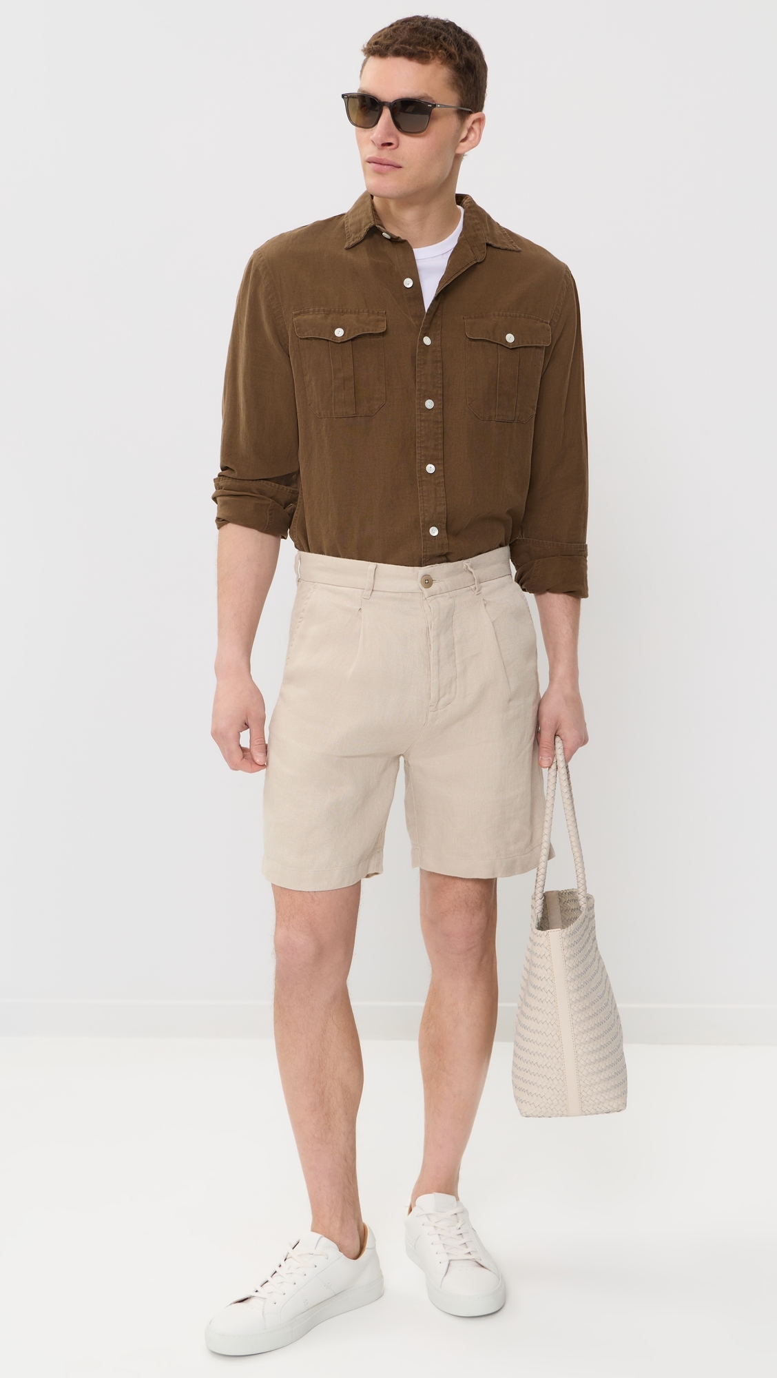 Pleated Linen Alta Shorts 6.75 Bone