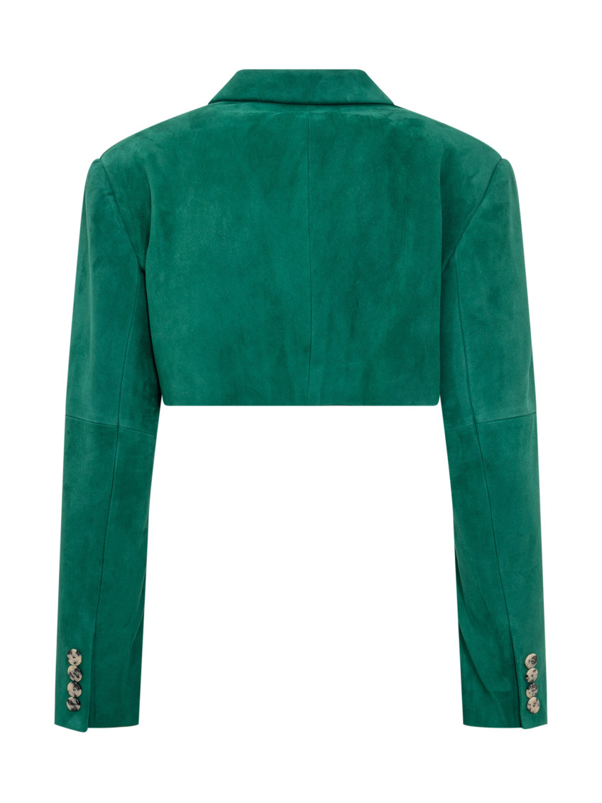 Green Solid Notched Lapel Blazer