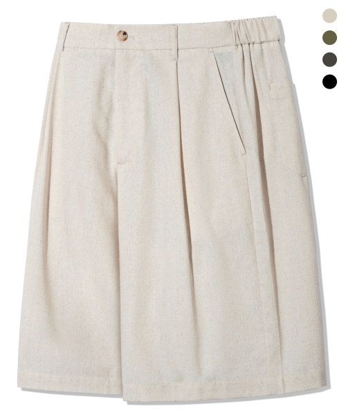 Rain Slub Two-tuck Bermuda Denim Shorts_INDIGO