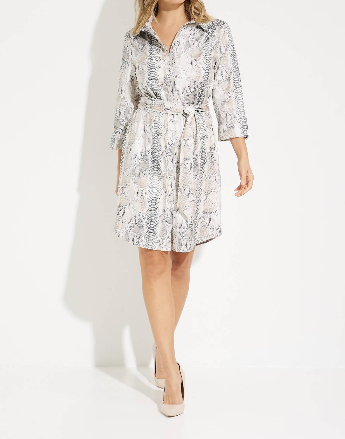 Snake Print Shirt Dress In Vanilla/tiger's Eye/black