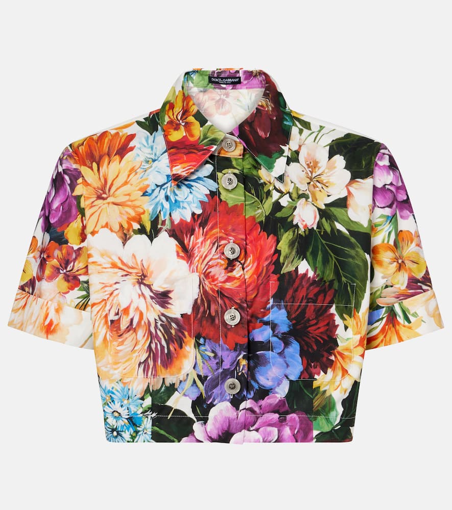 Cropped floral cotton shirt