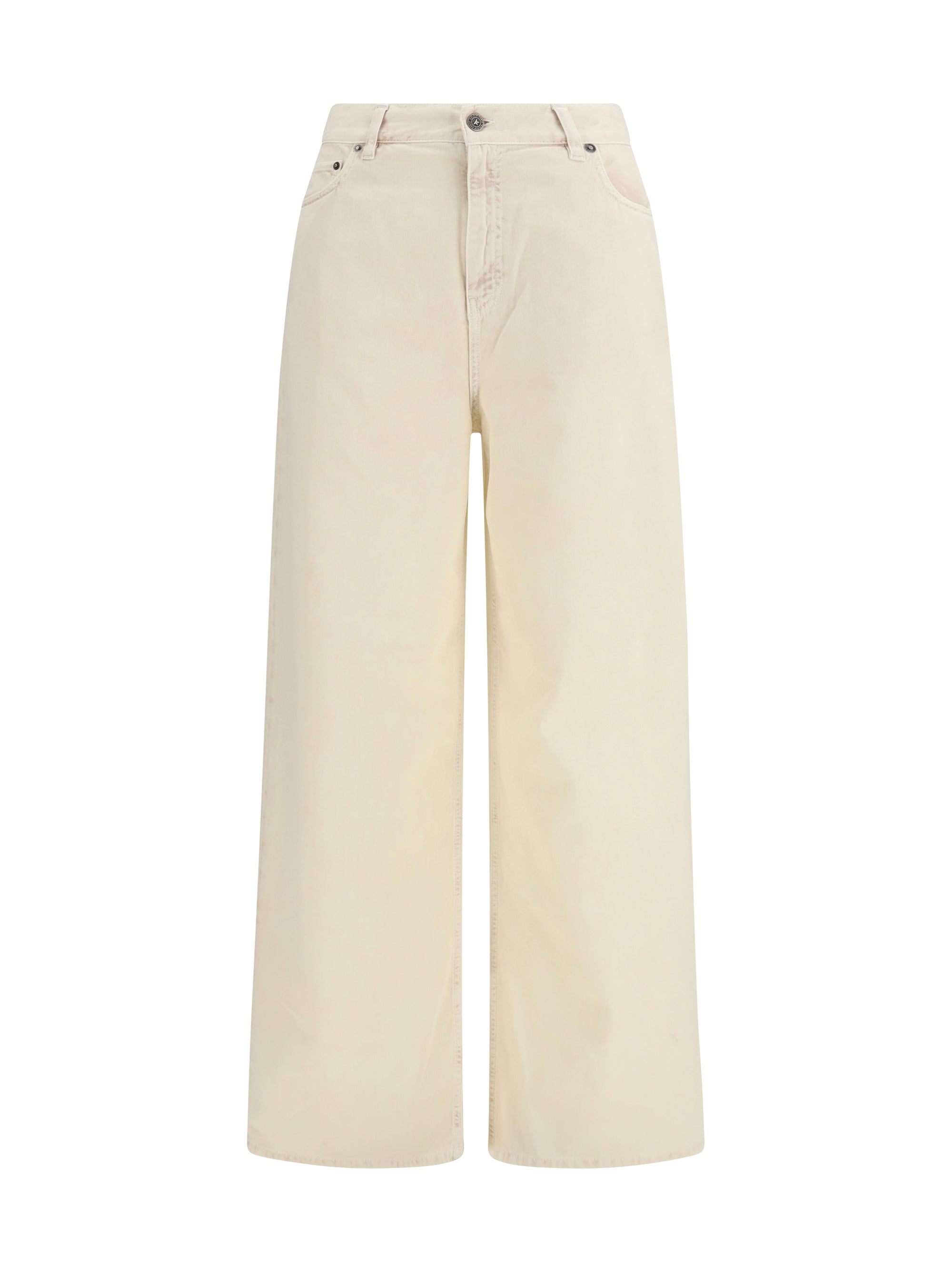 Wide-Leg Cotton Denim Jeans — Cream