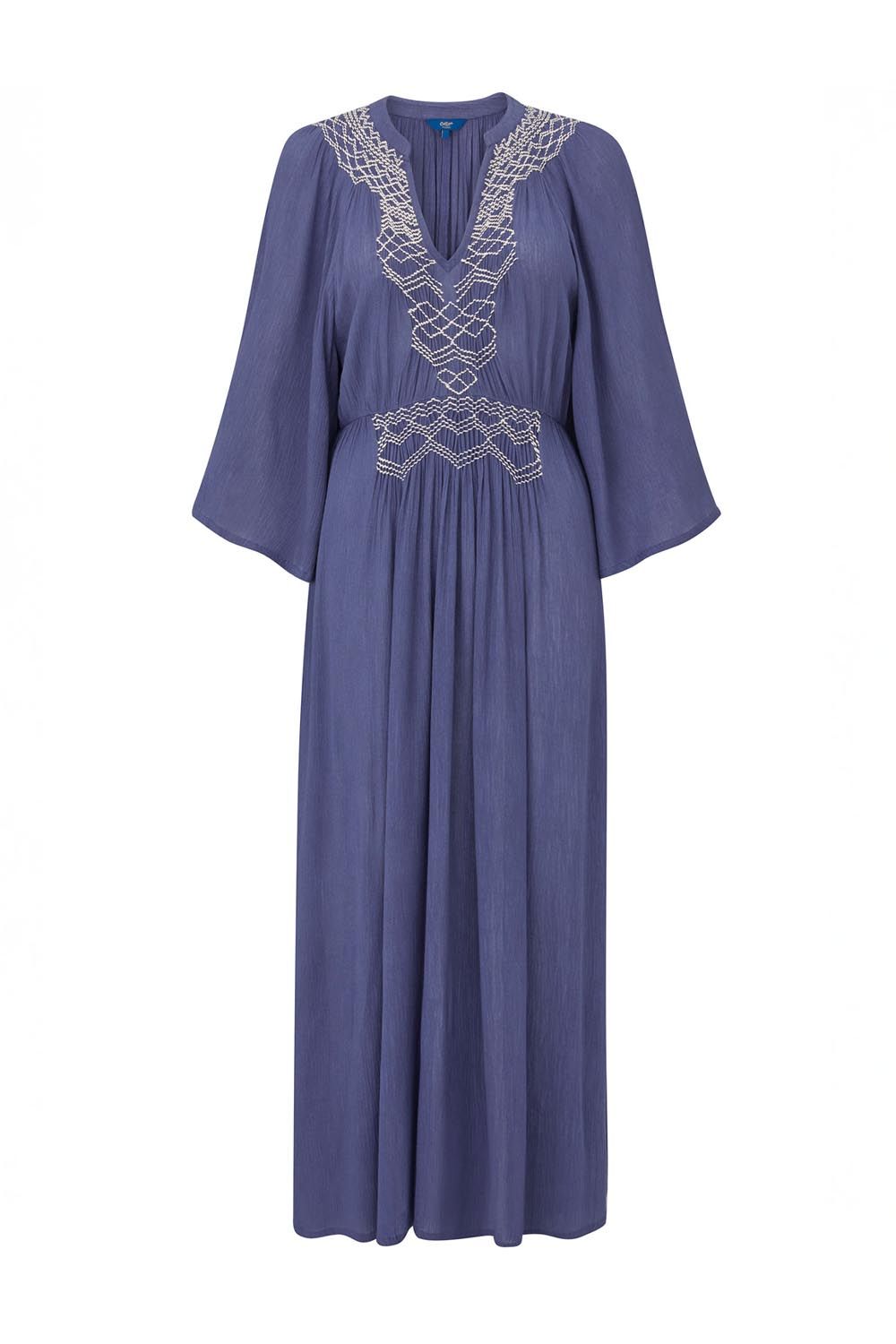 Cotton Traders Women's Embroidered Maxi Dress in Mid Blue