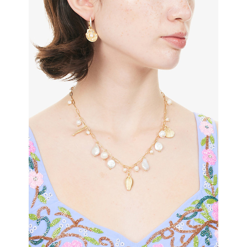 Womens White Prism Baroque Pearl Charm Necklace