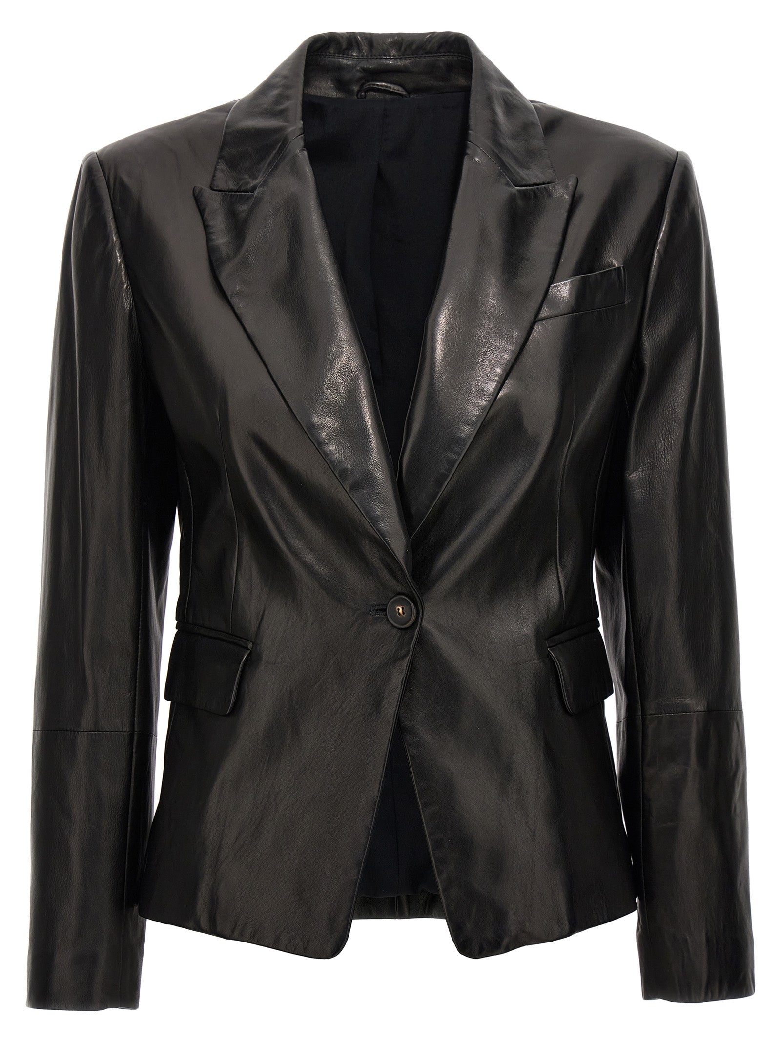 -Leather Blazer Blazer And Suits Nero-Donna