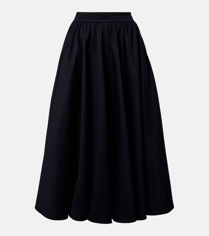 Pleated cotton midi skirt