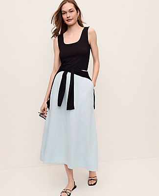 Ann Taylor Cotton Gauze Drawstring Midi Skirt