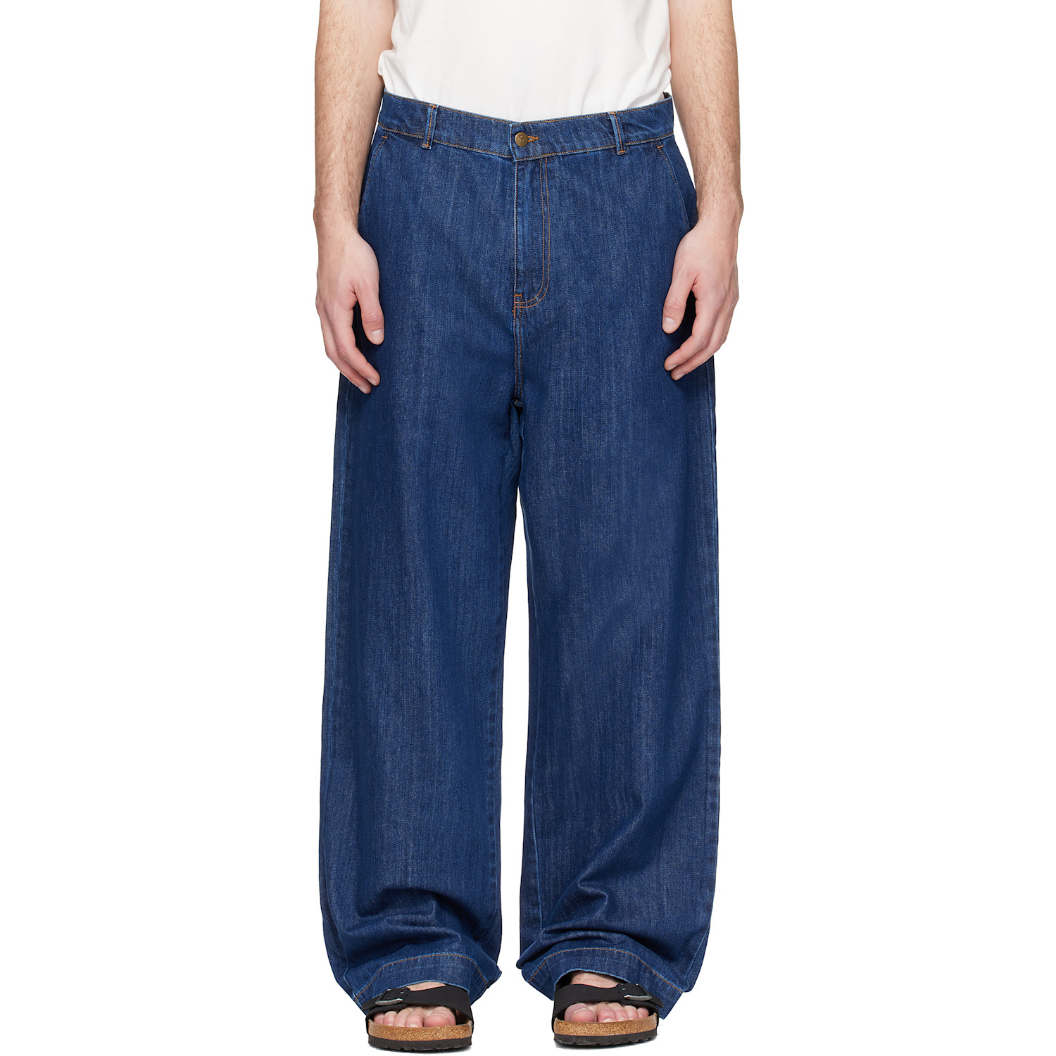 Blue 1940s Cotton Denim High Rise Wide Leg Chino Jeans