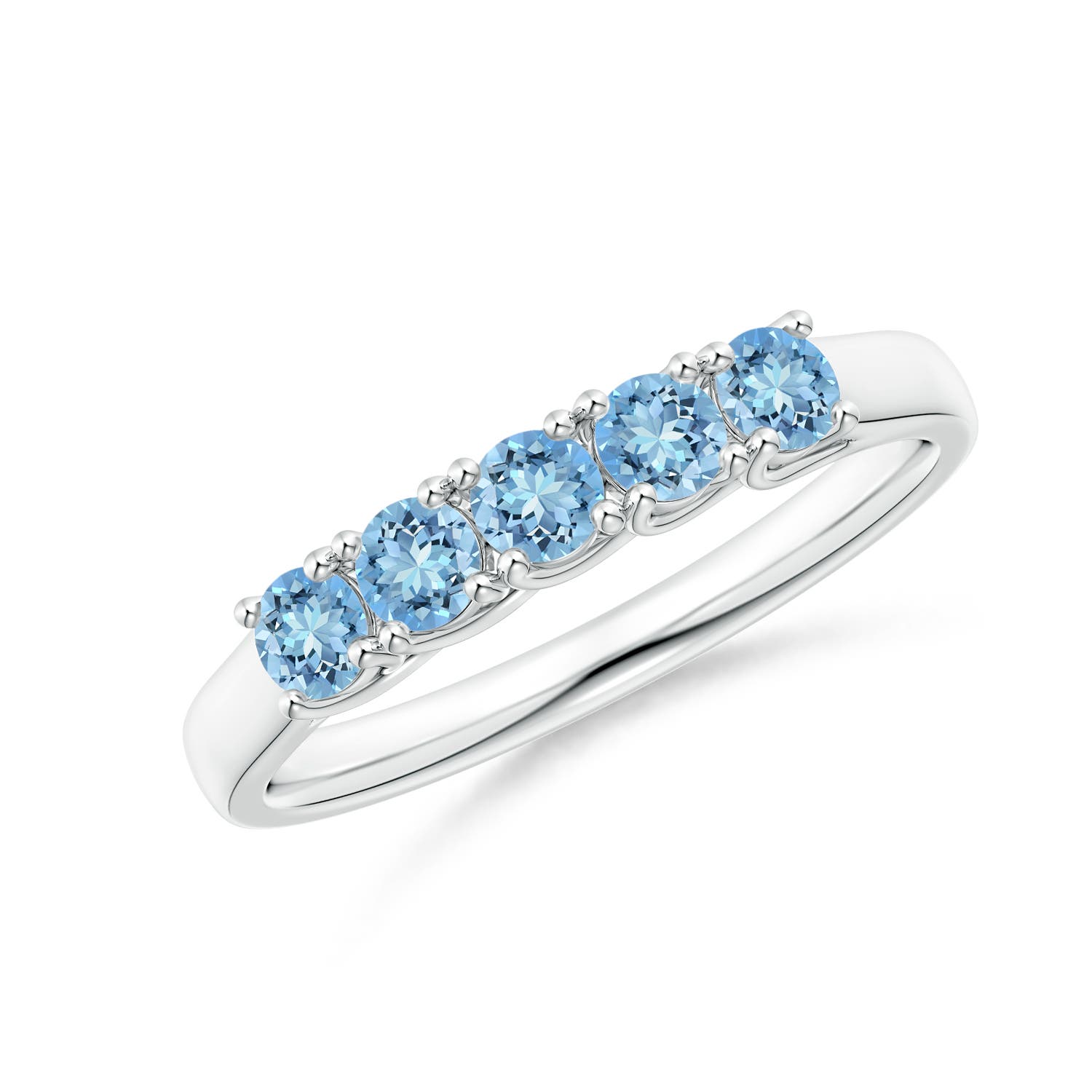 Angara 0.4 Carat Half Eternity Five Stone Aquamarine Wedding Ring in 14K White Gold