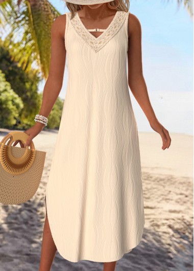 Modlily Beige Tummy Coverage Sleeveless V Neck Dre