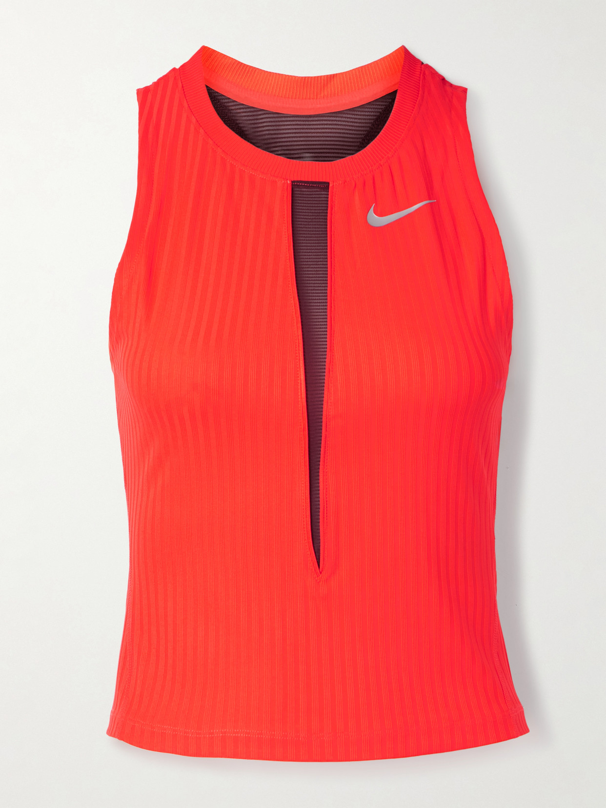 Court Slam Cutout Mesh-trimmed Ribbed Dri-fit Tennis Tank - Red