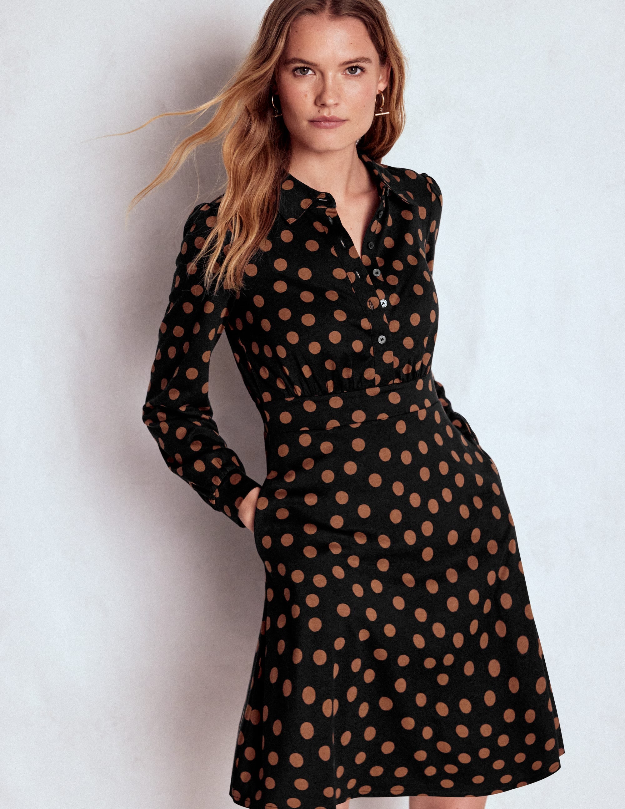 Orla Short Jersey Shirt Dress Russet, Painted Dot