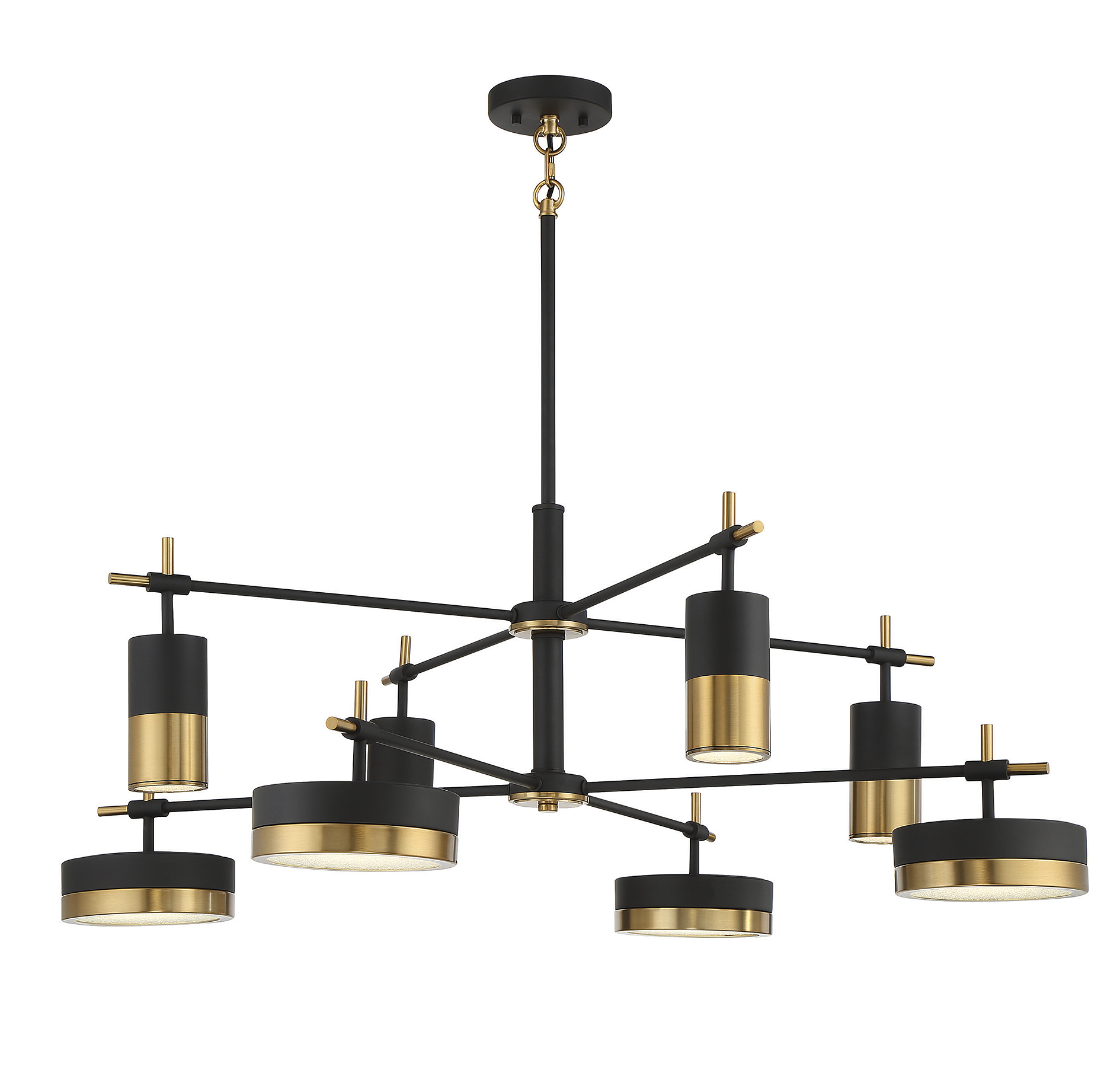 Ashor 8-Light LED Chandelier in Matte Black with Warm Brass Accent