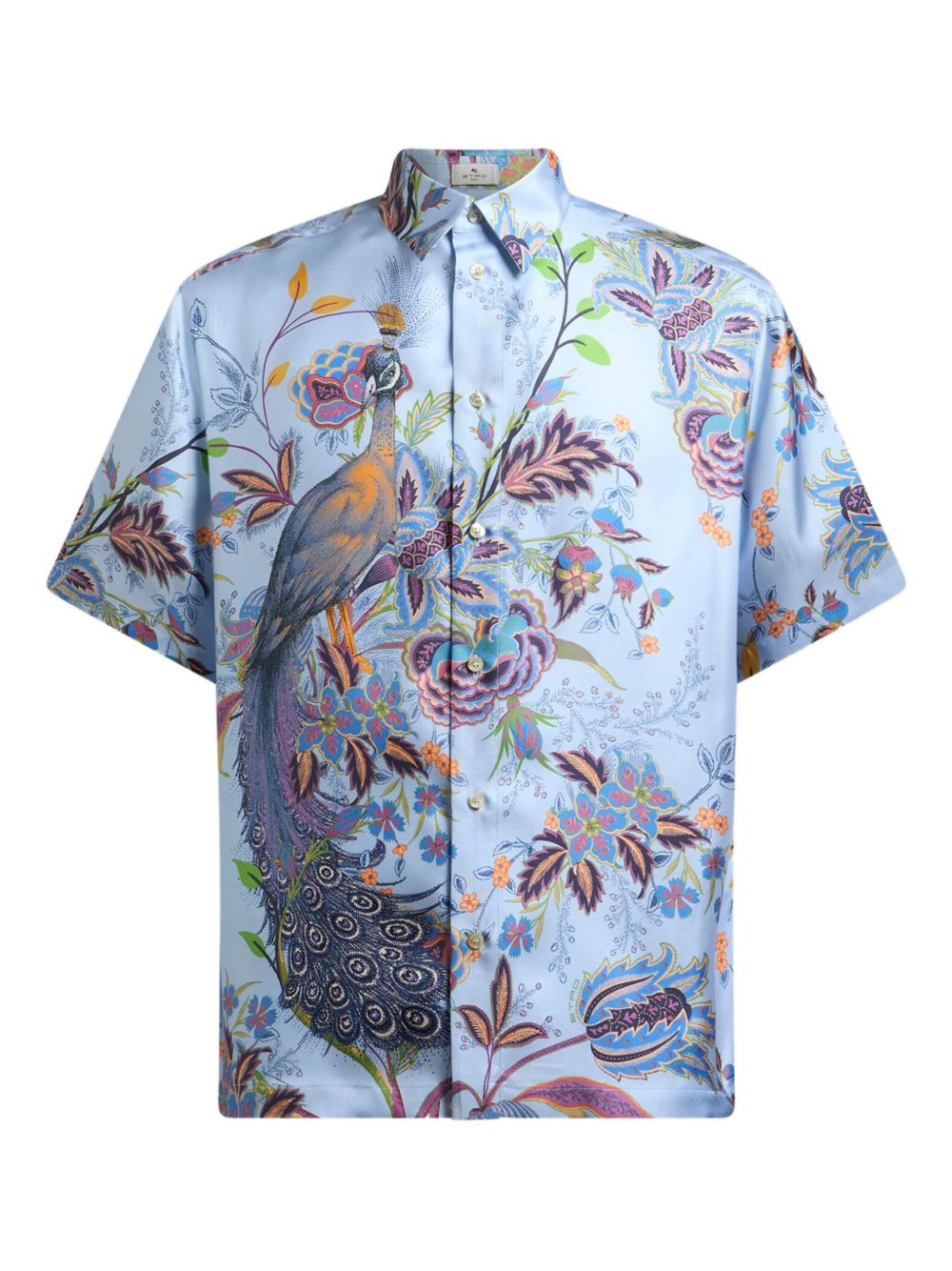 Peacock-print silk shirt - Blue
