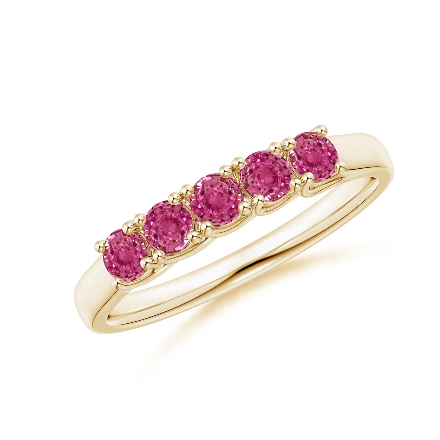 Angara 0.55 Carat Half Eternity Five Stone Pink Sapphire Wedding Ring in 14K Yellow Gold