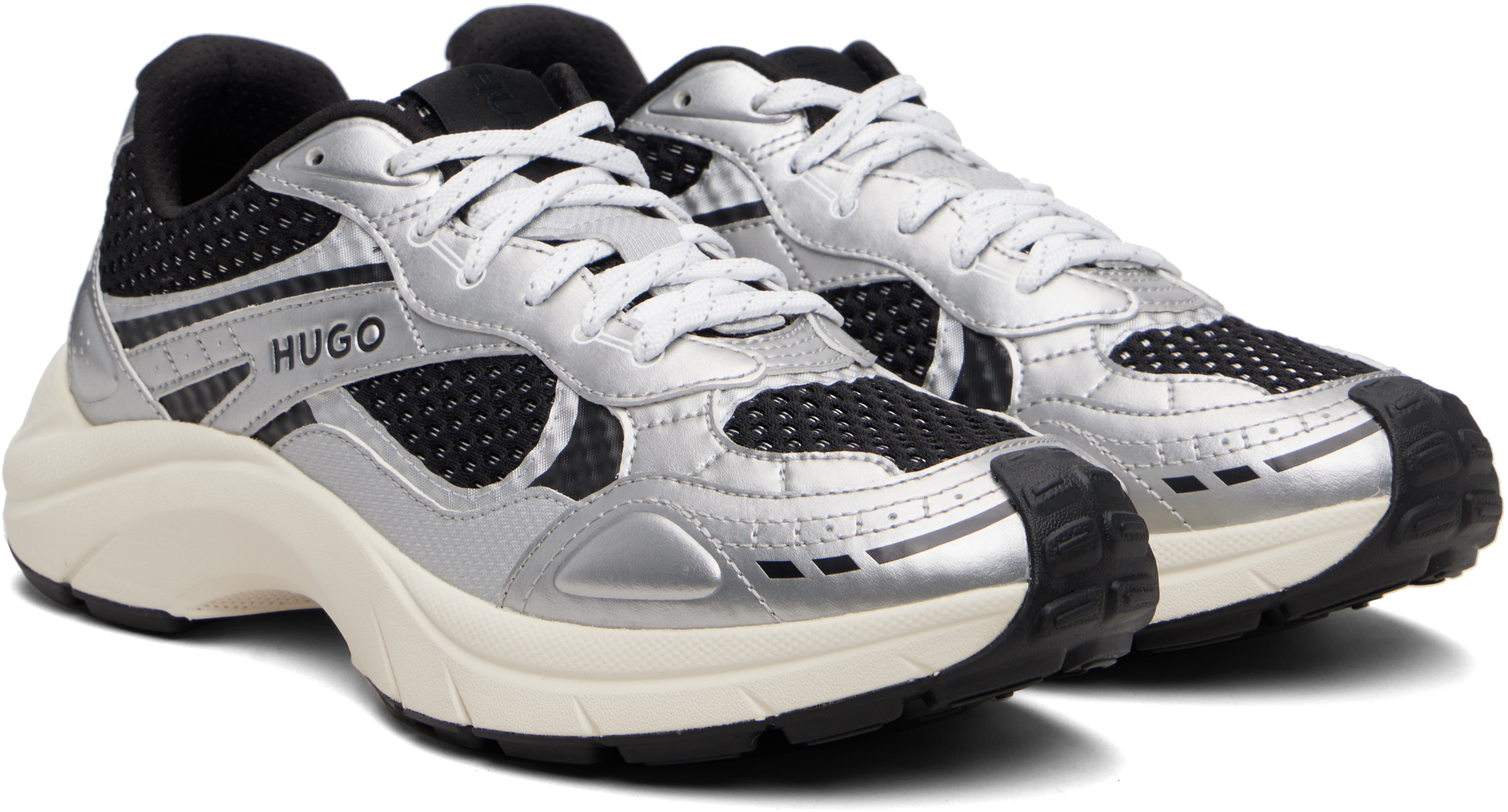 Silver & Black Mesh Faux-Leather Sneakers