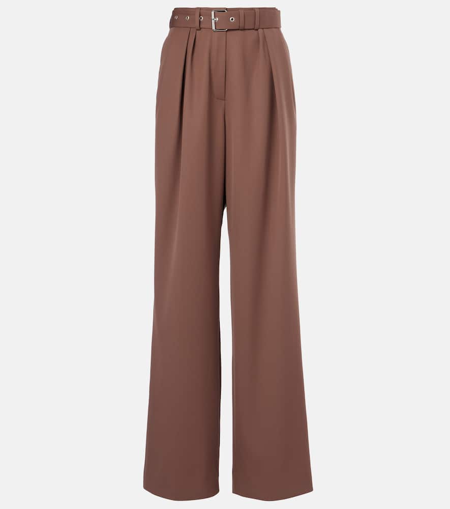 Belted wool gabardine wide-leg pants
