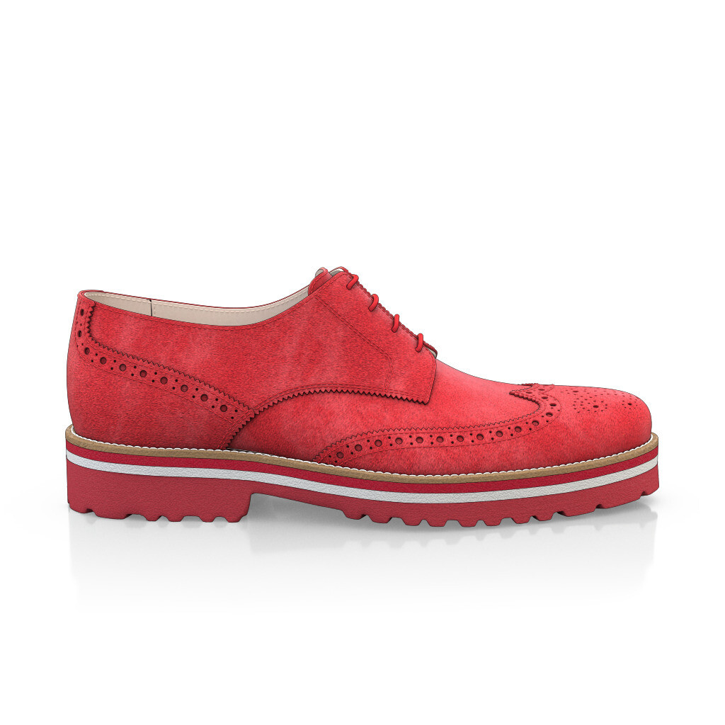 Custom Men's Lightweight Derby Shoes Wingtip Handmade in Italy - Red Suede - Brogues, Laces - GIROTTI