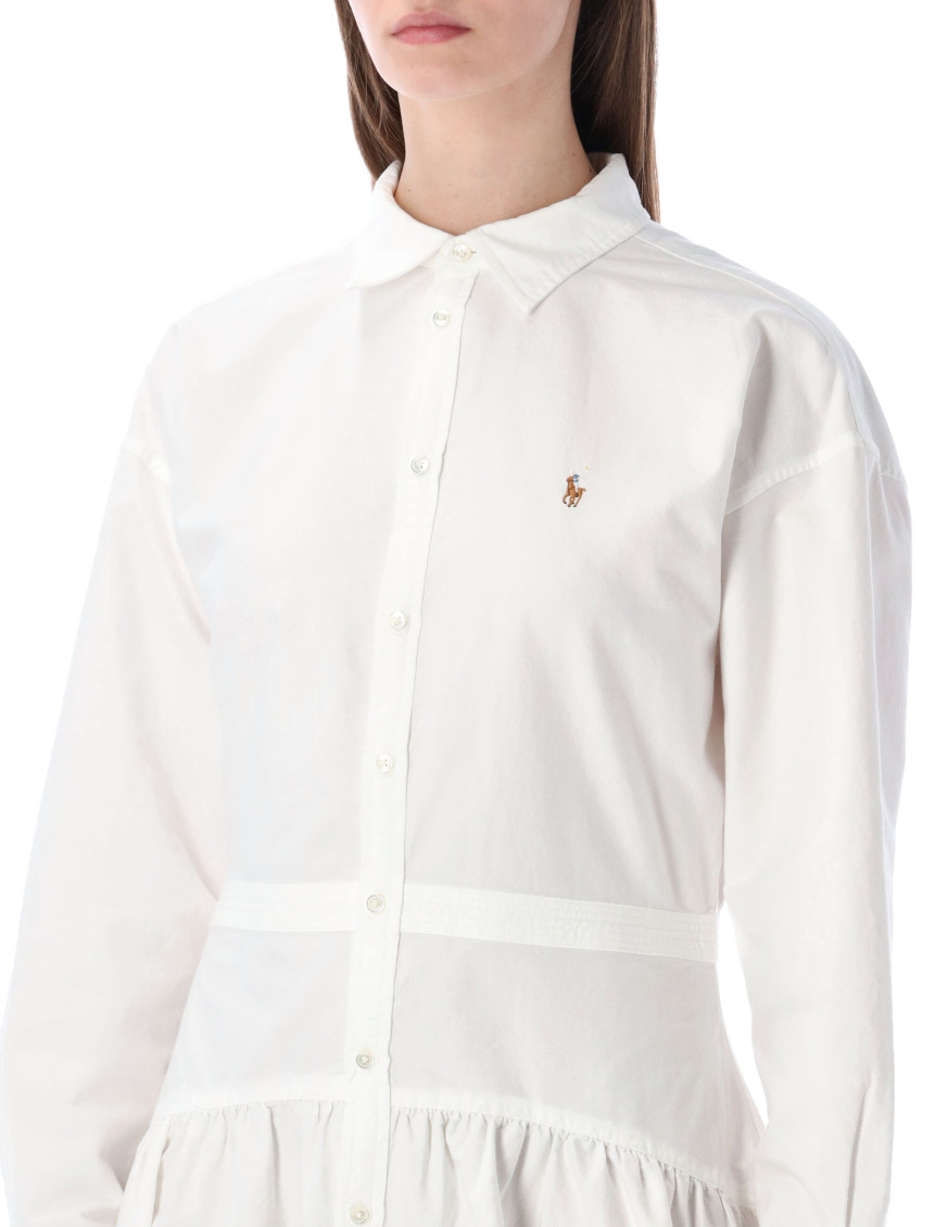 White Logo-embroidered Shirt Dress