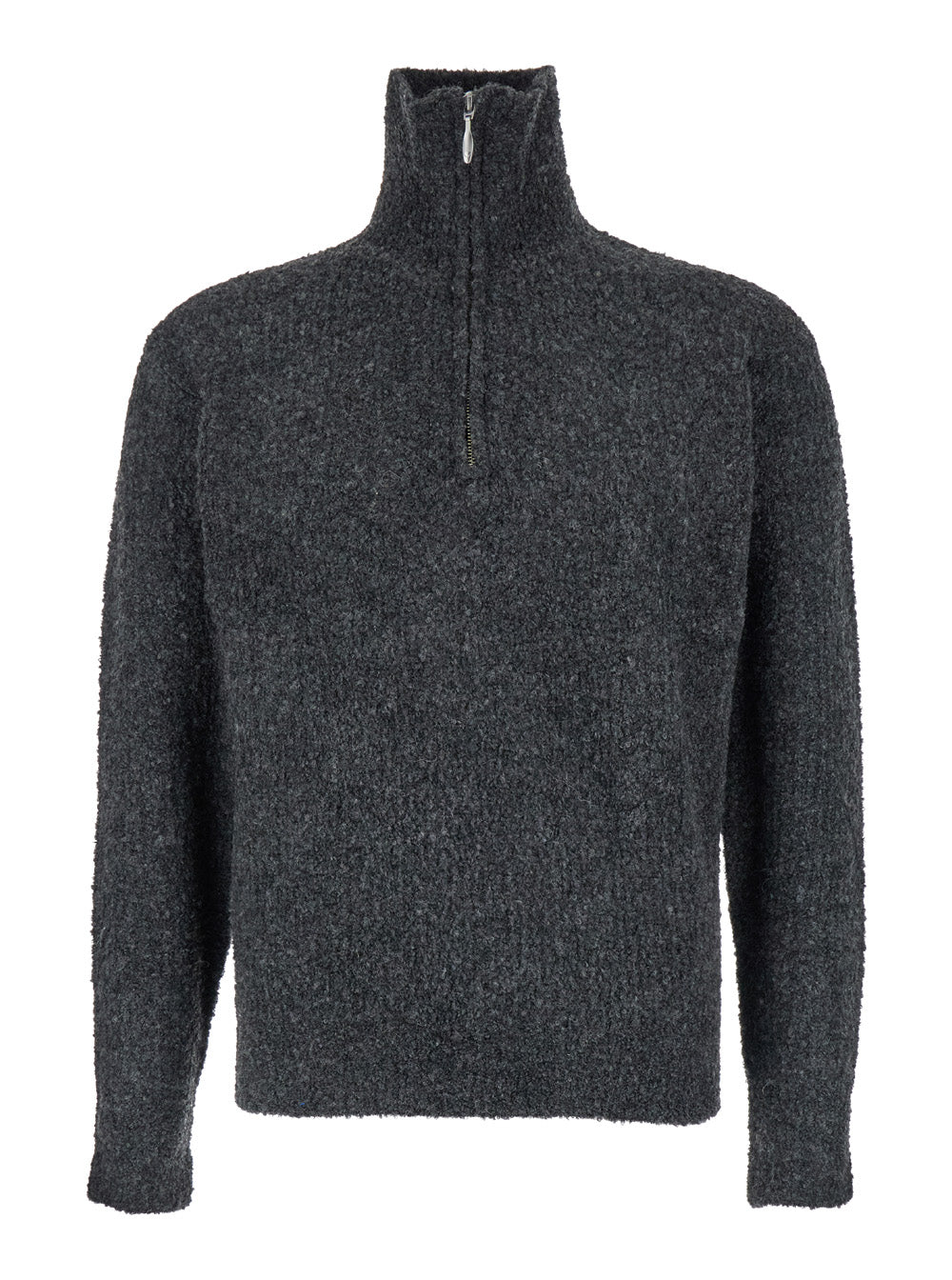 Half-Zip High-Neck Wool Blend Sweater — Gray