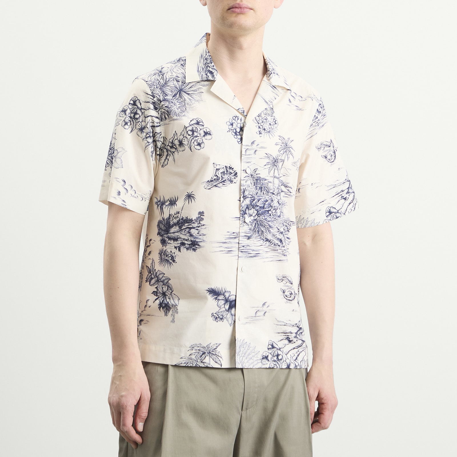 Men's Hawaiian Print Shirt White Blue