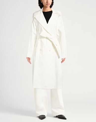 Woman Overcoat & Trench Coat White Size 6 Cotton, Elastane
