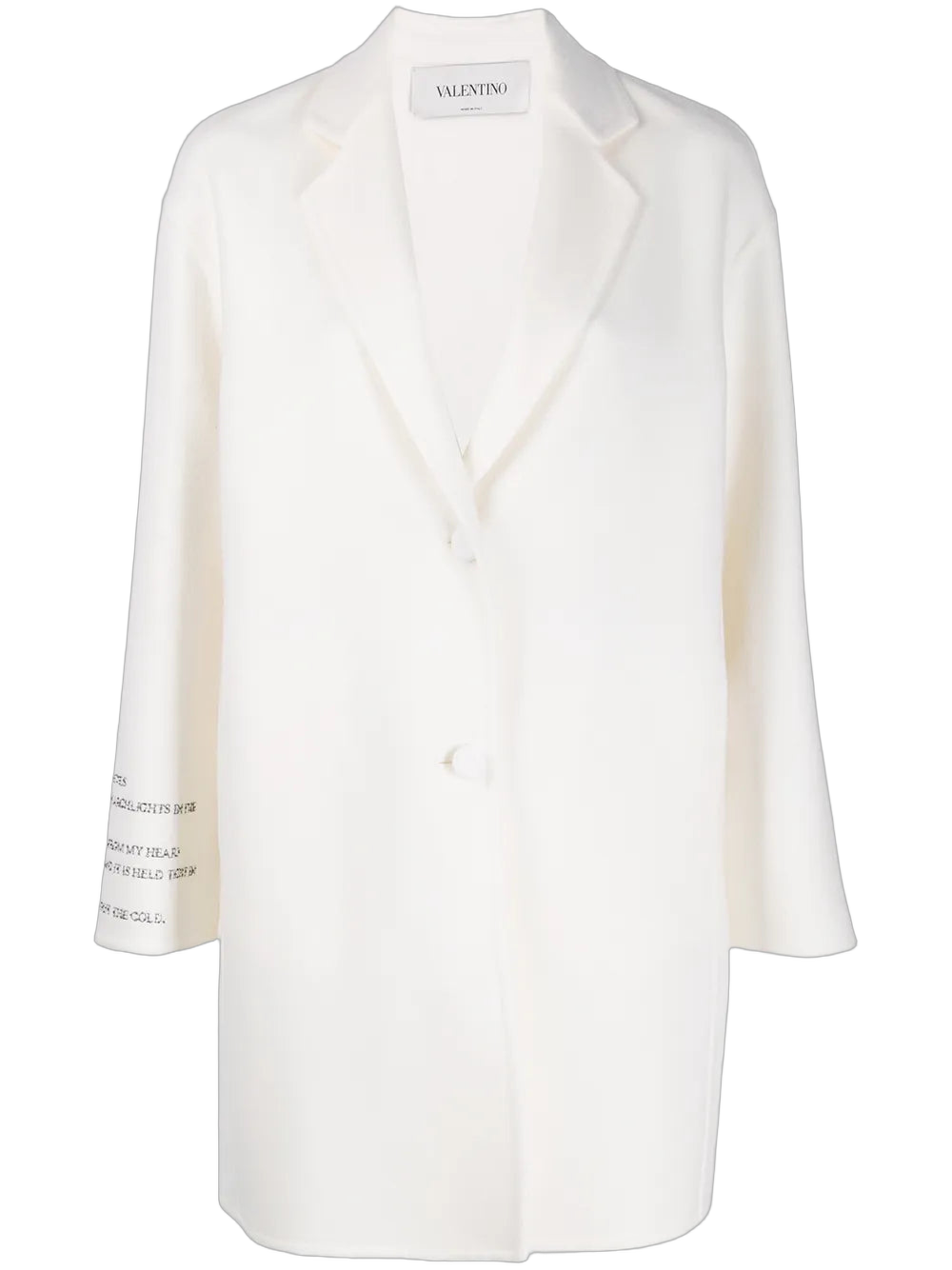 Poem-Embroidered Wool-Cashmere Coat — White