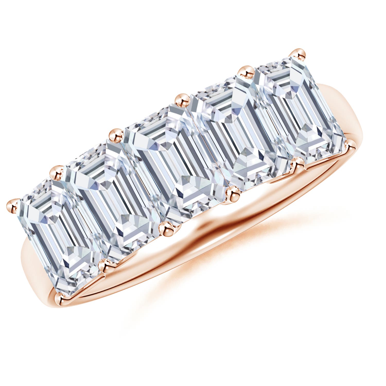 Angara 3.25 CTW Lab-Grown Prong-Set Emerald-Cut Diamond Five Stone Wedding Ring in 18K Rose Gold