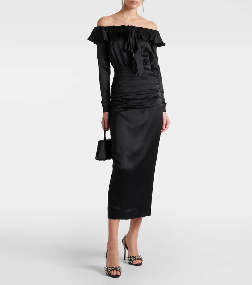 Off-shoulder silk midi dress