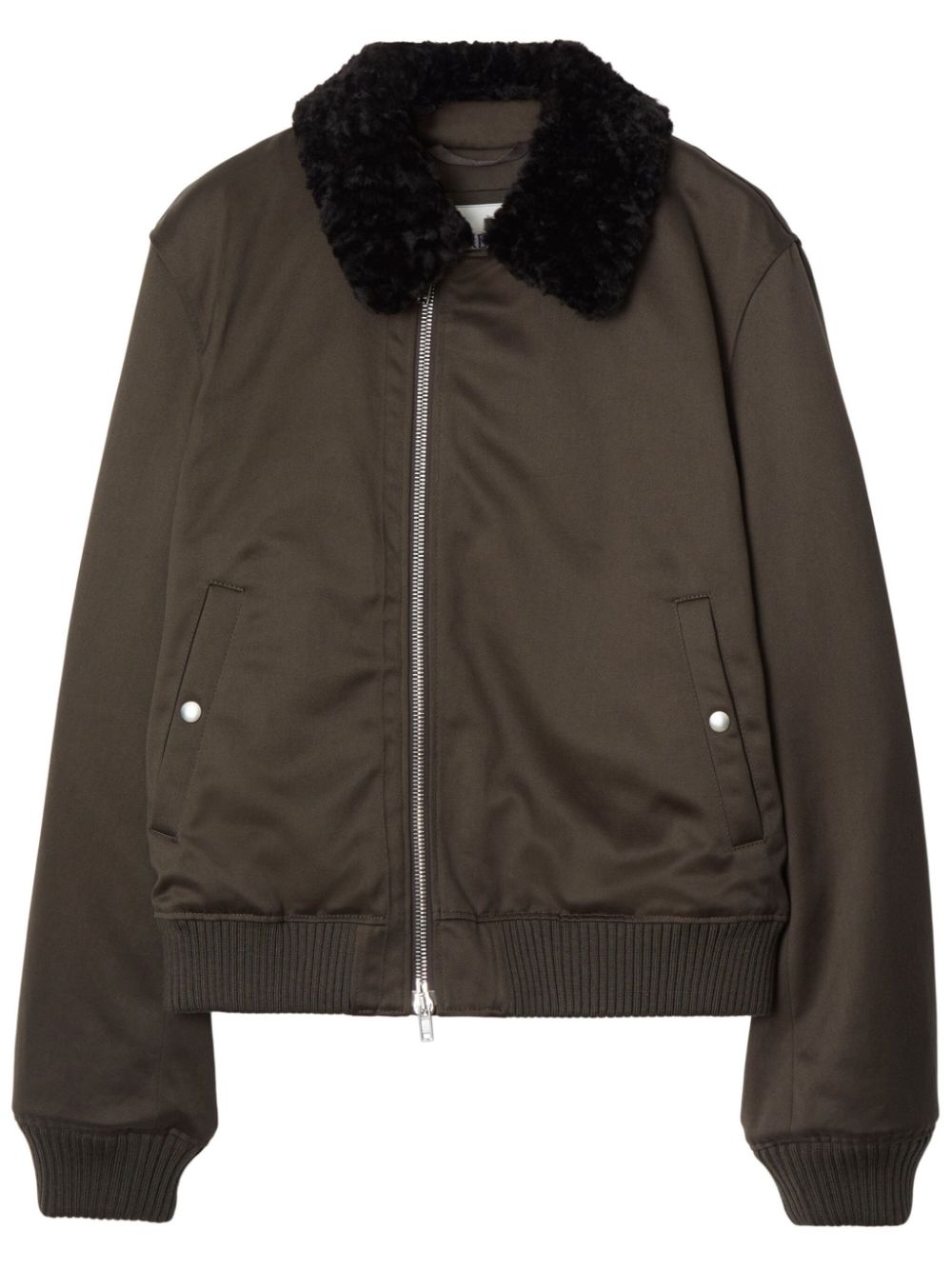 Zipped shearling-collar bomber jacket - Brown